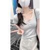 Women's U Neck Short Sleeve T Shirts Slim Fit Striped Casual Summer Cropped Tops