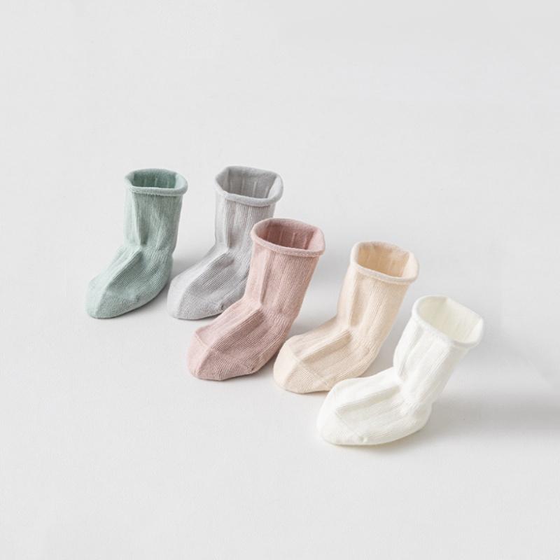 1/3/5Pairs Children Girls Socks Four Seasons Cotton Simple Toddler Boys Socks Loose Mouthed Casual Newborn Socks Age For 0-5Yrs