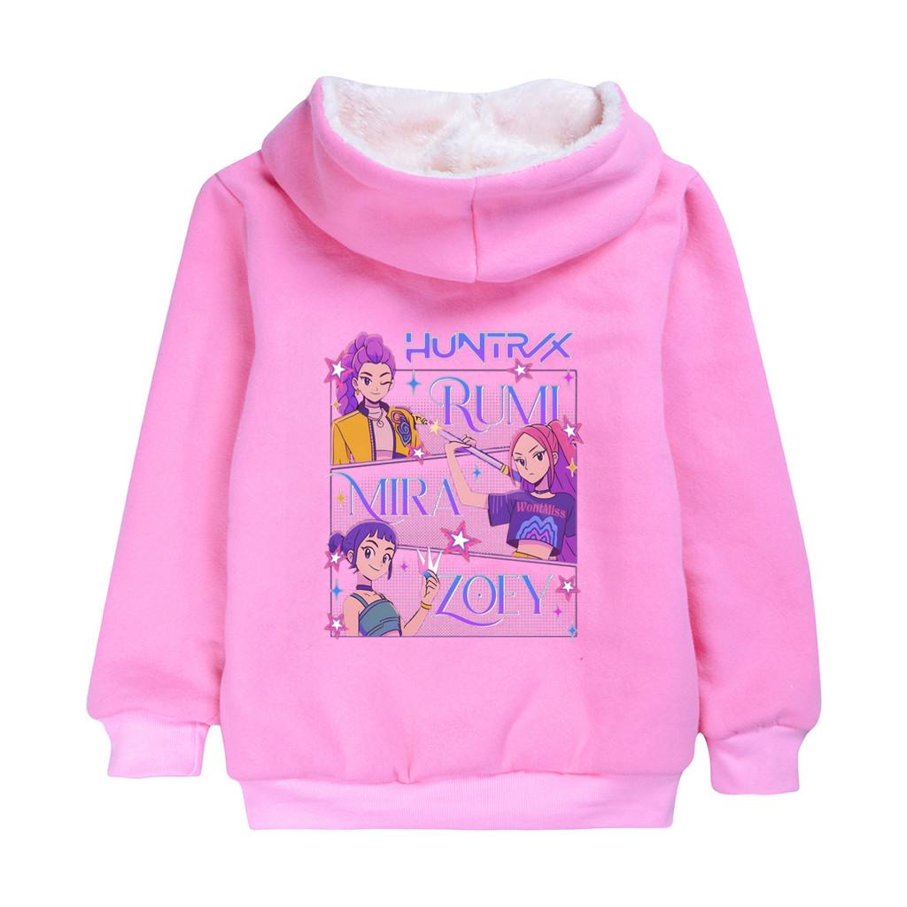5021 Kinder Mädchen Kpop Zoey Mira Rumi Print Samt Warm Winter Reißverschluss Jacke Mantel
