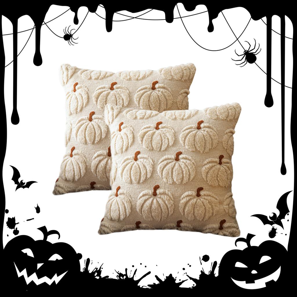 Halloween Pumpkin Soft Faux Fur Pillow Covers Embroidery Accent Pillowcase Plush Pillow Case for Living Room Bedroom Sofa