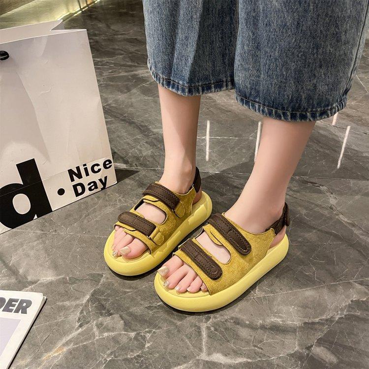 

Leather French muffin platform sandals women s outer wear 2025 summer new casual versatile Velcro Roman sandals women 35