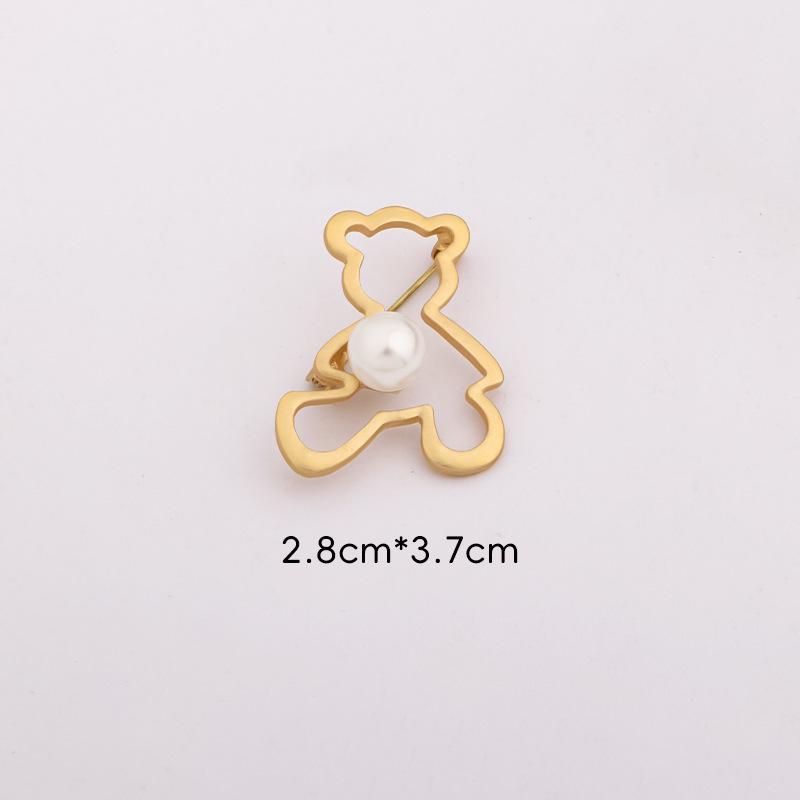 Golden Openwork Animal Brooch Pin - Fox, Deer, Cat, Pearl Teddy Bear Design Classic Fashion Accessory