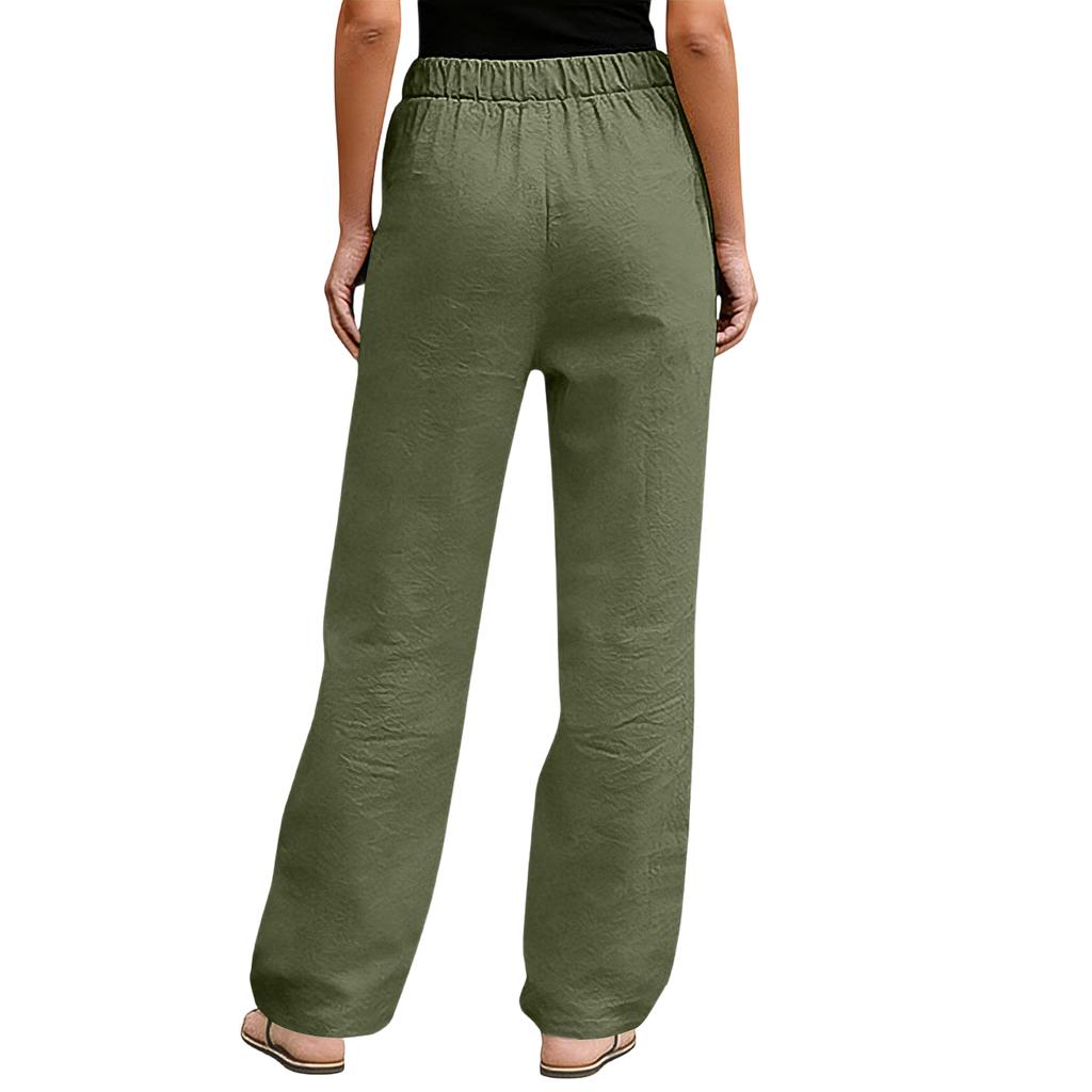 Women's Color Elastic Waist Breathable Loose Cotton And Linen Pants