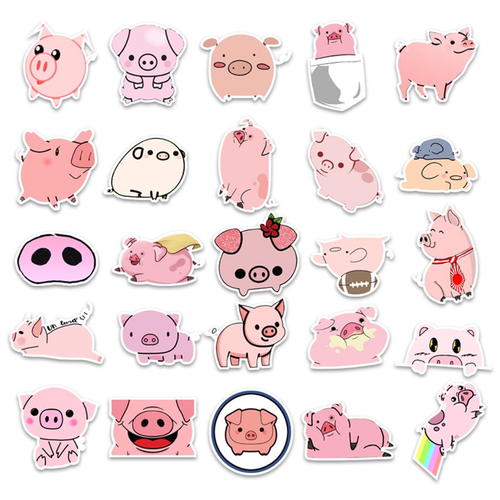 50 Cute Pig Stickers Suitcase Car Motorcycle Refrigerator Mobile Phone Waterproof Fun Cute Waterproof Stickers