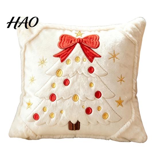 Soft Skin Friendly Cushion Covers Christmas Plush Pillowcase, 3D Embroidered Design Throw Pillow Festive Home Accents for Holiday Cover, Decorative