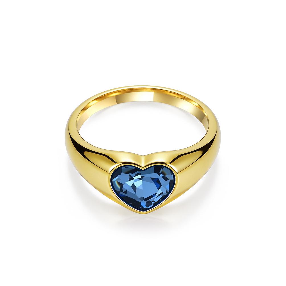European and American French Light Luxury Heart-shaped Titanium Steel Gemstone Ring Women's Niche High-end Gold-plated Love Ring Does Not Fade