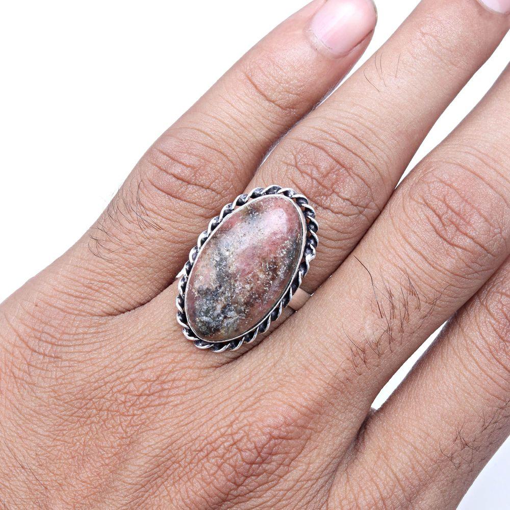 Rhodonite Gemstone Handmade Silver Jewelry  "8"
