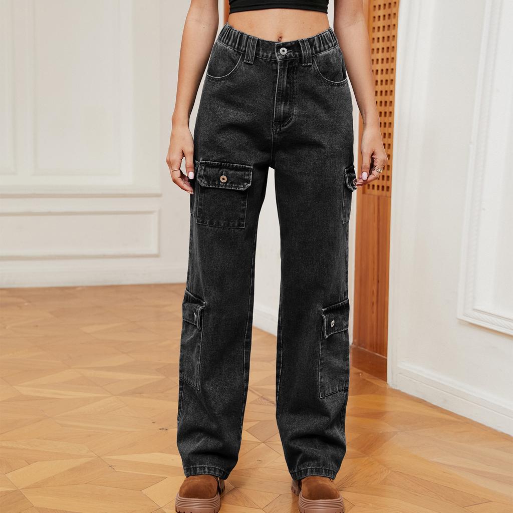 Jeans Donna DUHGBNE Vita Alta/Bassa | Modello Baggy Wide Leg | Misto Cotone E Poliestere | Leggermente Elastici | Con Tasche