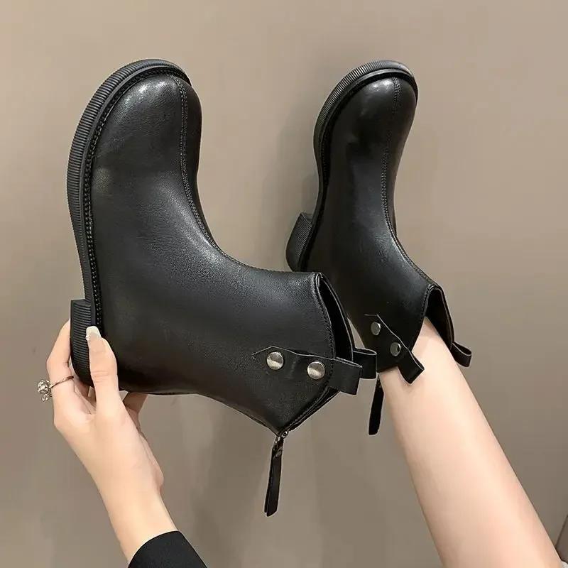 Fashion Women's Ankle Boots Winter 2024 Booties New In Autumn Female Short Shoes Pu Chic and Elegant Designer Luxury On Offer Y2k Goth