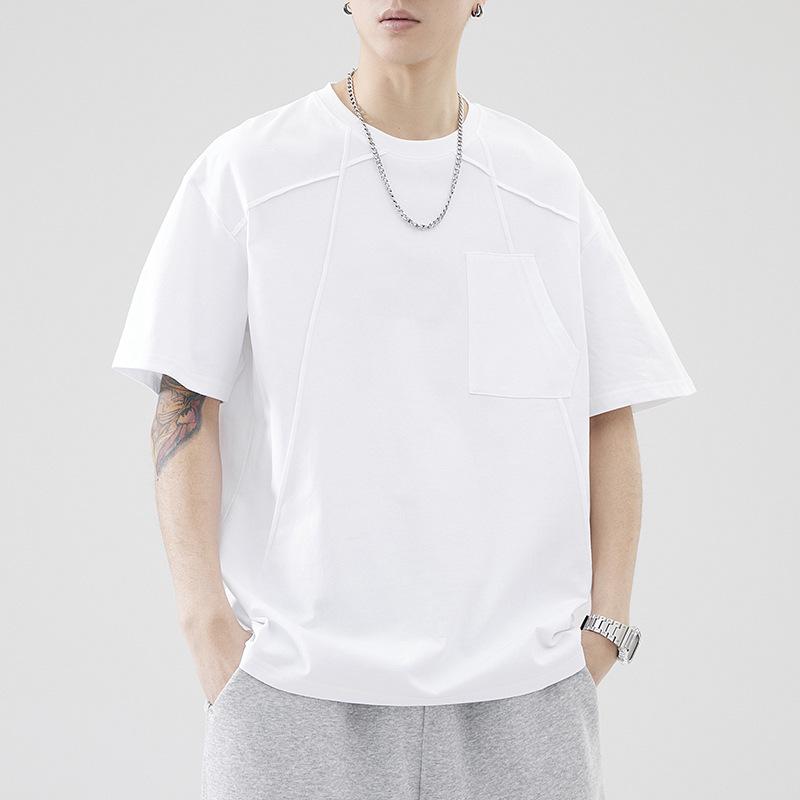 An Yang Pánské černé sešívané letní tričko s krátkým rukávem: Niche Jednobarevný design