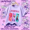 2026 New K-pop Demon Hunter - Girls' Cotton Short-Sleeved Sport Shirt for Children Aged 1-12, Summer T-Shirt with Cartoon Print