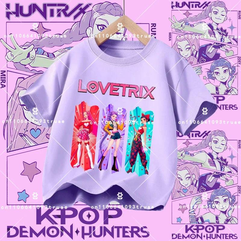 2026 New K-pop Demon Hunter - Girls' Cotton Short-Sleeved Sport Shirt for Children Aged 1-12, Summer T-Shirt with Cartoon Print