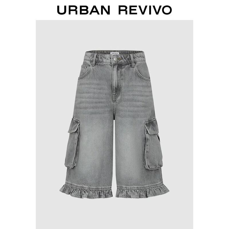 UR2026 Women s Washed Denim Pants with Lace & 3D Pockets 28
