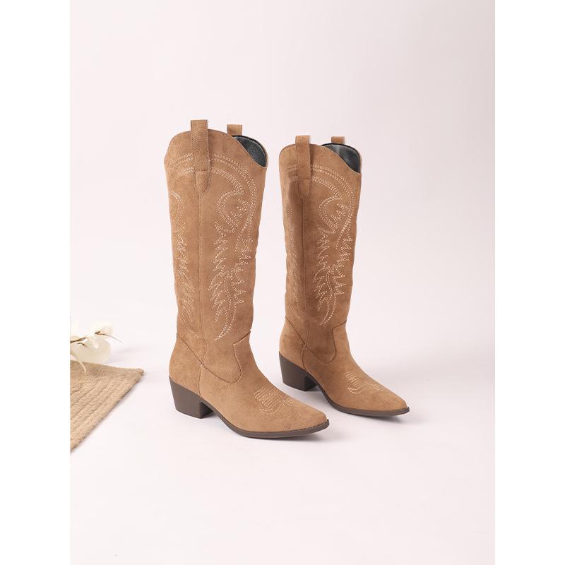 Maillard retro pointed high tube embroidered western cowboy boots women's new versatile and thin knight boots