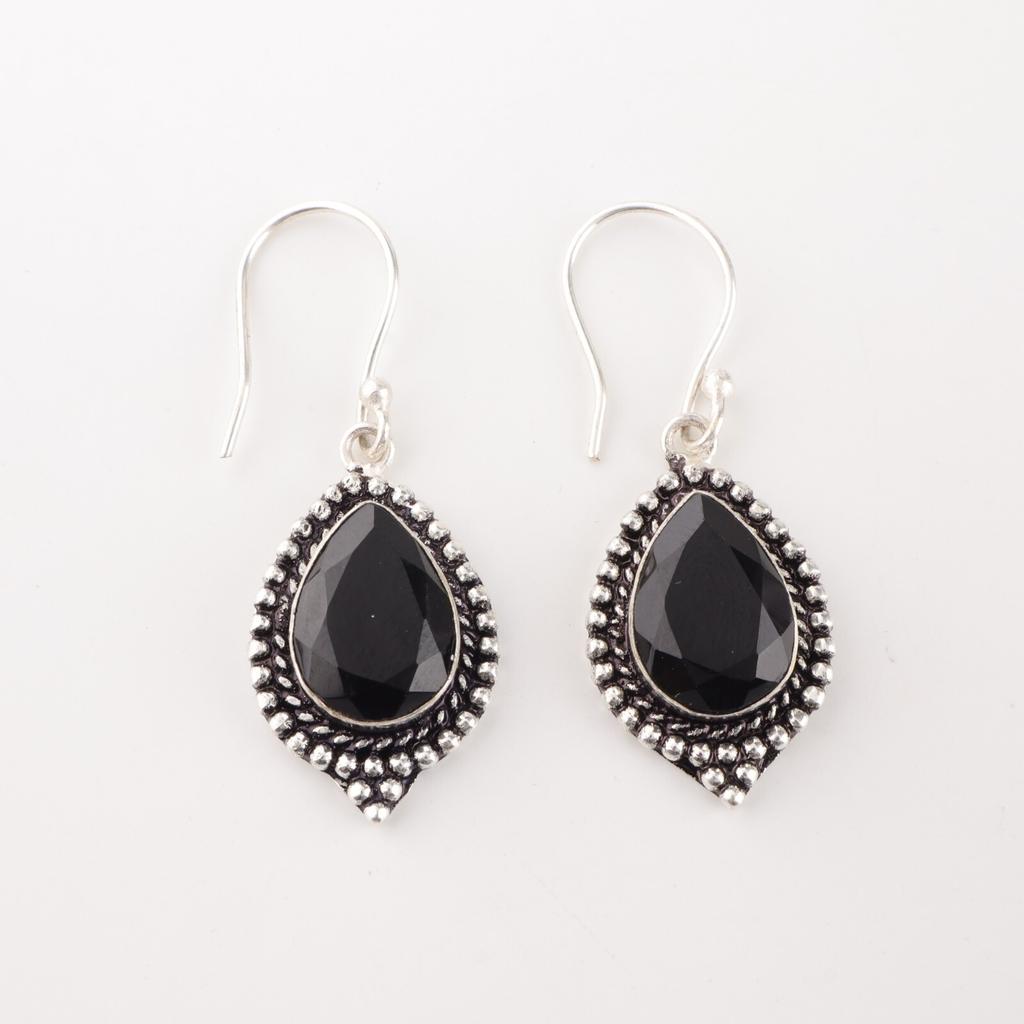 Black Onyx Gemstone 925 Sterling Silver Handcrafted Jewelry Drop/Dangle Earrings EE-164-17