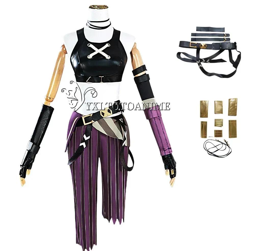 In Stock Asian Size LOL Jinx Cosplay Costume Anime LOL Arcane Jinx Cosplay Outfit Halloween Suit Costume Jinx Wigs Shoes