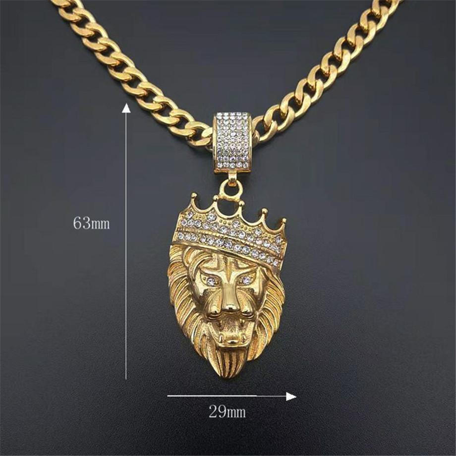 Edelstahl Löwenkopf Anhänger Iced Out Bling Krone Gold Tier Löwe Halskette Für Männer/Frauen Hip Hop Schmuck Dropship