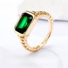 Vintage Rectangle Emerald Diamond Ring Light Luxury Twisted Spiral Ring Titanium Steel Plated Jewelry Women