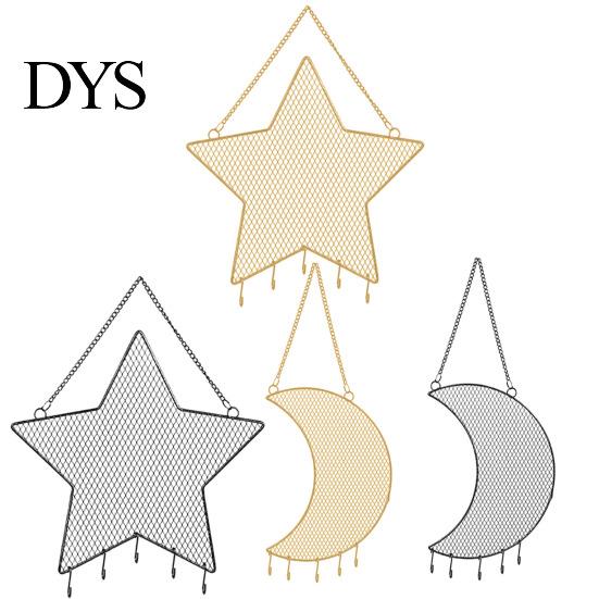 Earring Stud Grid Wall Hanger Jewelry Display Stand Exquisite Ornamental Space-saving Moon Star Shaped Wrought Iron Earrings Shelf for Bedroom