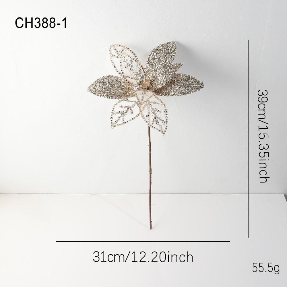 New 31CM Artificial Poinsettia Flower Sequins Sparkling Simulation Flowers Glitter DIY Christmas Flower Wedding Decoration