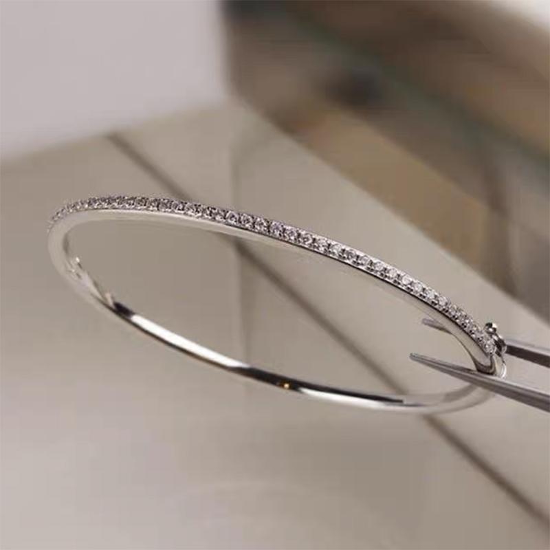 Quality Pure 925 Silver Jewelry For Women Gold Bangle Move Diamond Bangle Wedding Jewelry Around Rivet 6cm Bangle