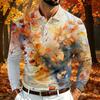 Camicia da Uomo a Maniche Lunghe in Rete con Collo a Revers e Stampa Foglia d'Acero Leggera Traspirante per Autunno e Inverno
