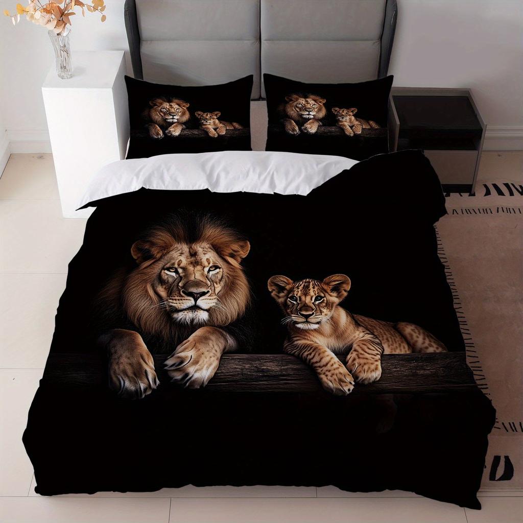 3Pcs Lion Family Bedding Set 3D Printed Single Queen Size Duvet Cover Set For Kids Adult Bedroom Home Decor Machine-Washable
