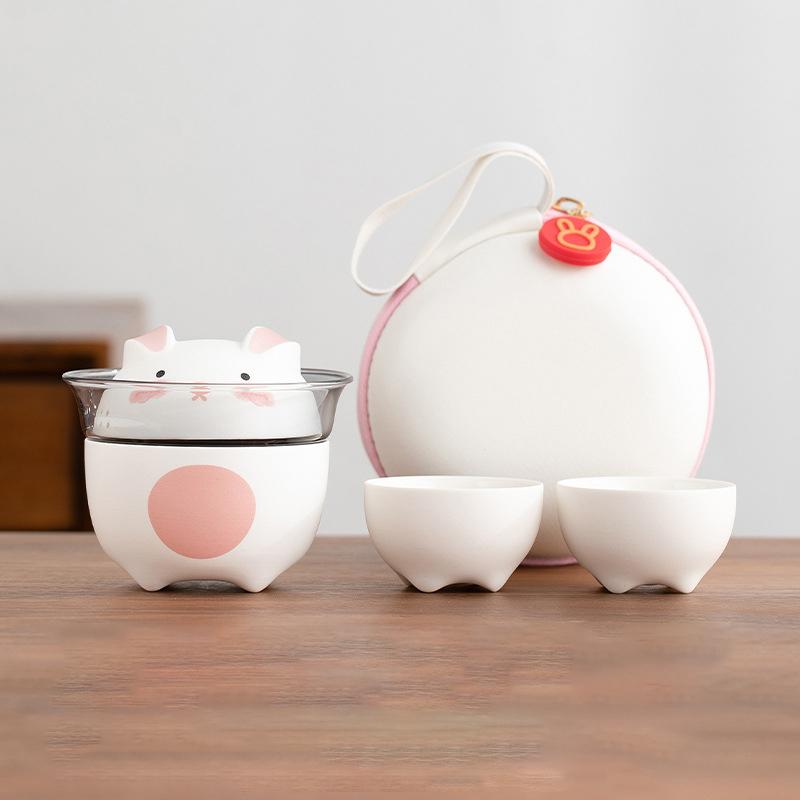 1 set of rabbit portable travel tea set outdoor travel single tea set simple teapot camping quick cup portable tea cup