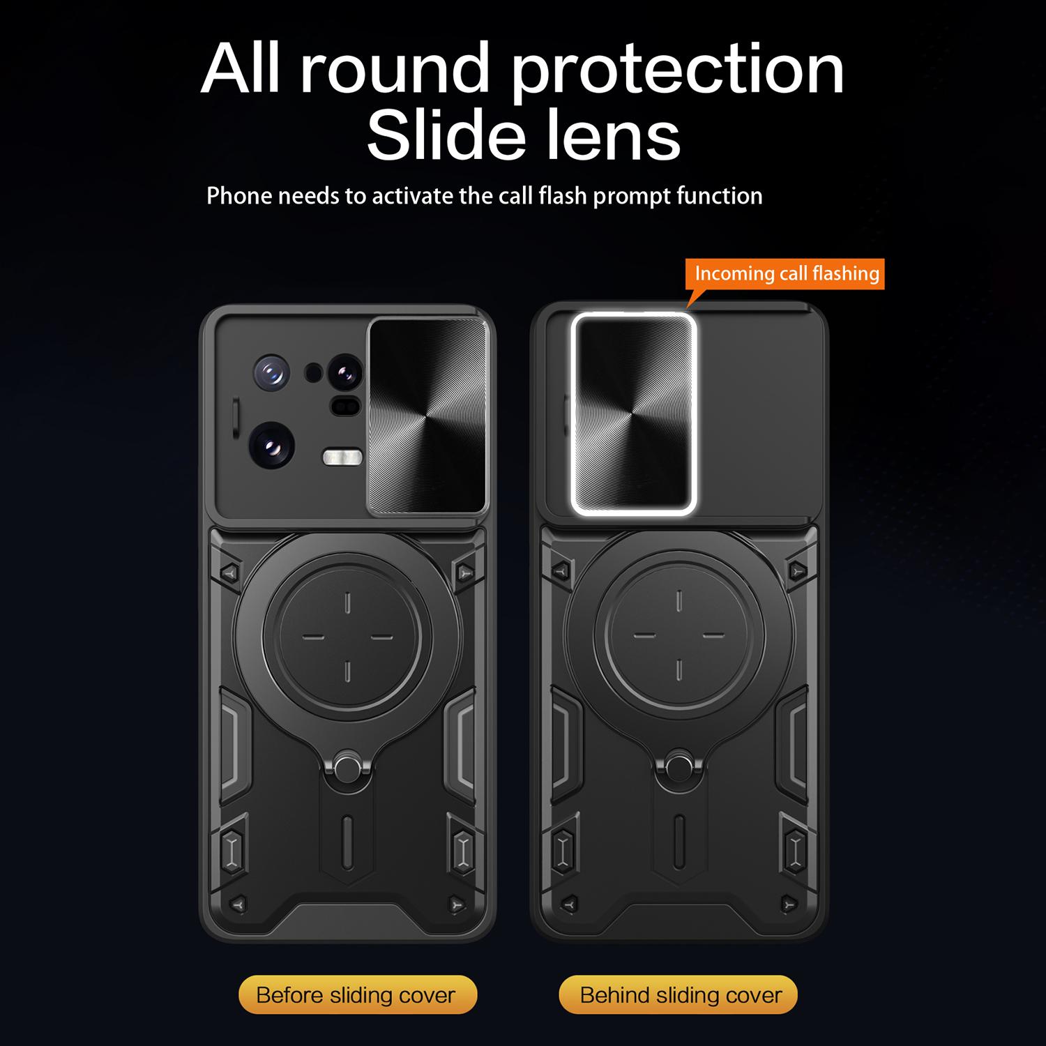 

For Xiaomi 13 Pro 5G Phone Case Rotatable Kickstand PC+TPU Cover with Slide Camera Lid Black