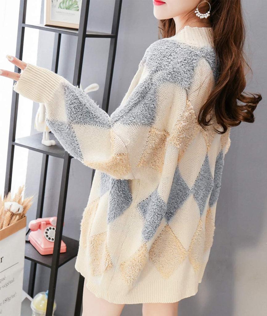 Fluffy Argyle Thick Cold Loose Free Winter Fluffy Fluffy Fluffy Autumn Boa Boa Boa Boa Boa Boa Boa Fleece Boa Fleece Long [Henri] Cardigan, Outerwear,