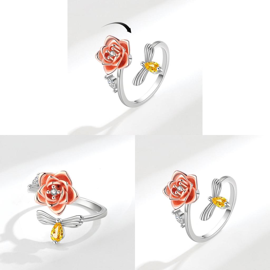 Rose Flower Adjustable Ring For Women With Copper Material And Elegant Design