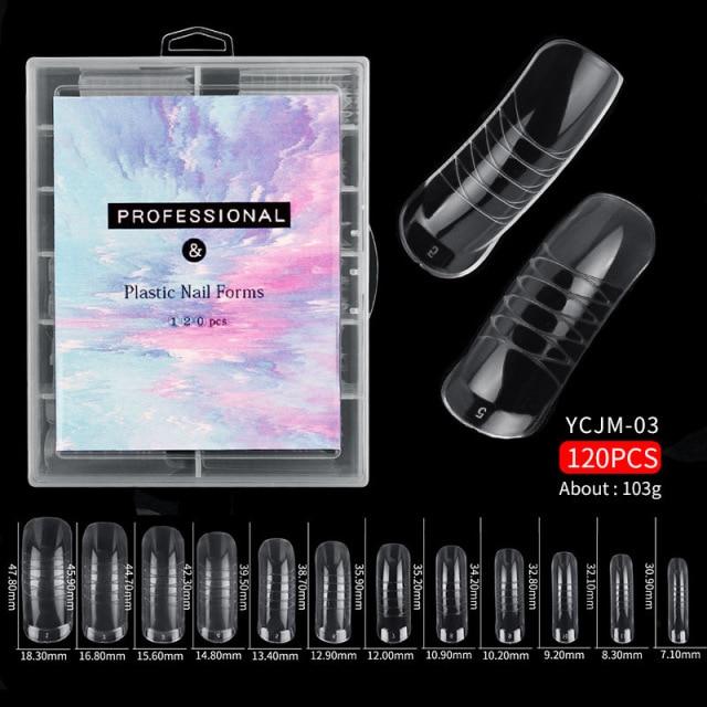 120pcs Kit Plastic Curve False Nails Art Dual Form French Tips Gel Extension Mode Acrylic Manicure Tool Accessories Sets