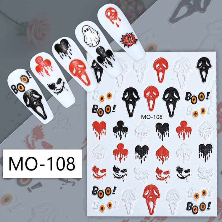 3D Halloween Self-Adhesive Nail Stickers: Skulls, Pumpkins, Witches, Bats.