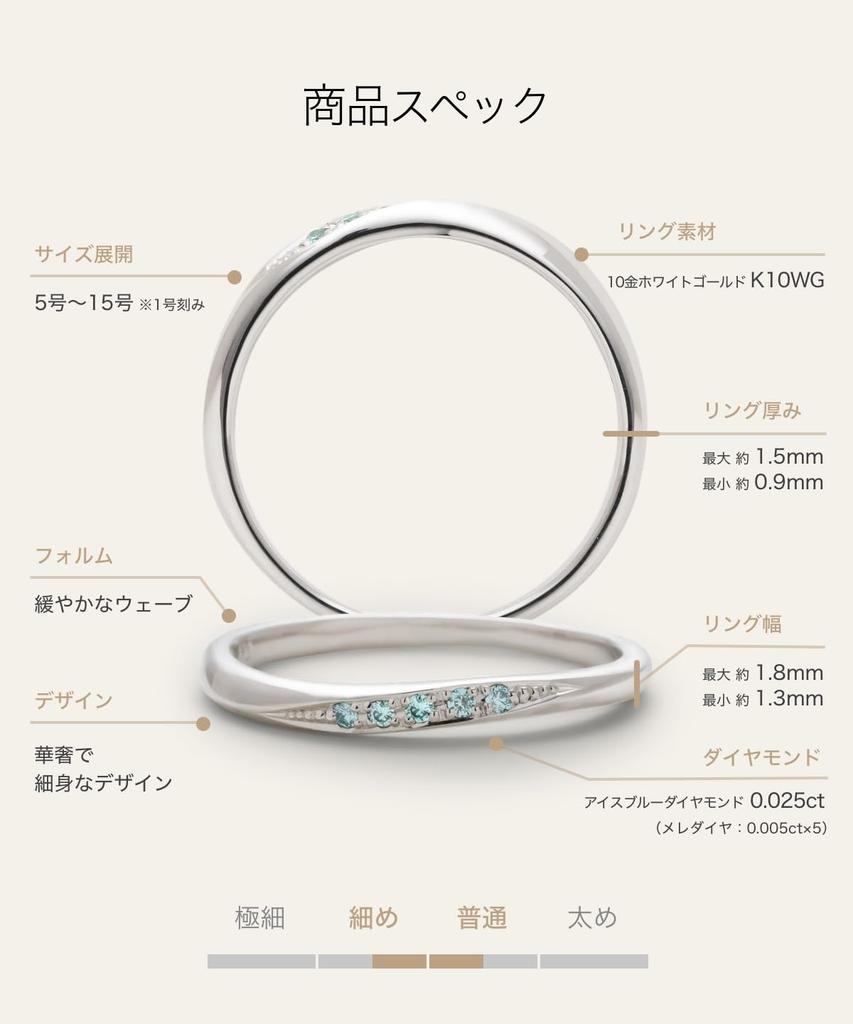 LEGAN White Gold Ice Blue Diamond Size 14 Natural Diamond Wedding Band for Made In Japan Ring, K10WG, Women,