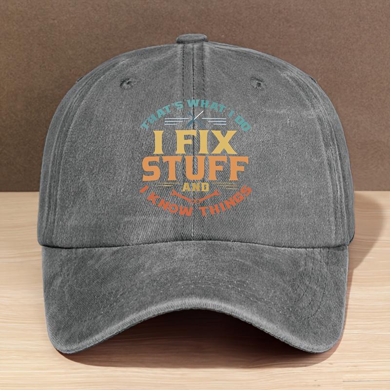 Vintage Ich repariere Sachen und ich wei Dinge Gewaschener BaseballCap Verstellbarer Sitz Leichtes Polyester Perfekt fr