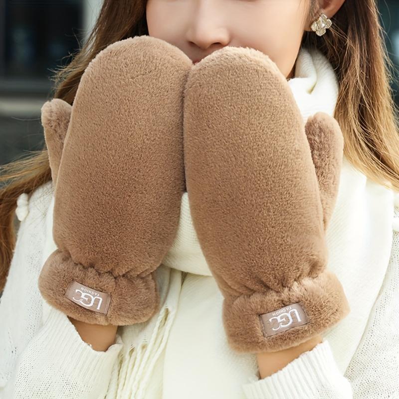 Gloves For Women With Winter Plus Velvet Thickened Warm Windproof New Anti-Freeze And Cold-Proof Plush Cute Gloves