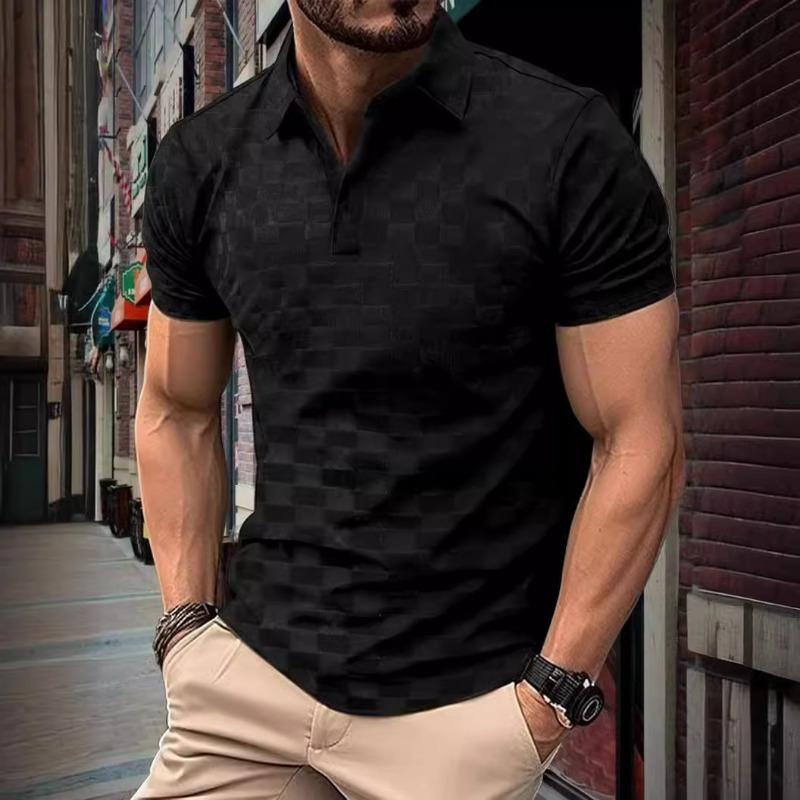 European and American Ins Cross-border Summer POLO Shirt Jacquard Plaid Men's Sports Polo Shirt