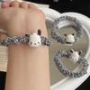 Dumb and Cute Pacha Dog Black & White Plaid Hair Tie - Simple Japanese & Korean Style Student Hair Rope