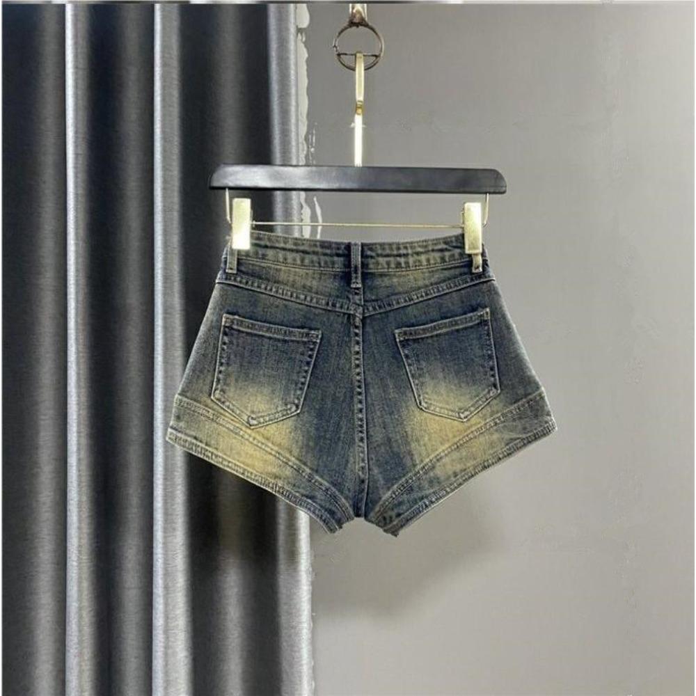 Women's High Waist A Line Denim Shorts Loose Fit Vintage Straight Leg Hot Pants No Stretch Washed Retro Blue Short Jeans