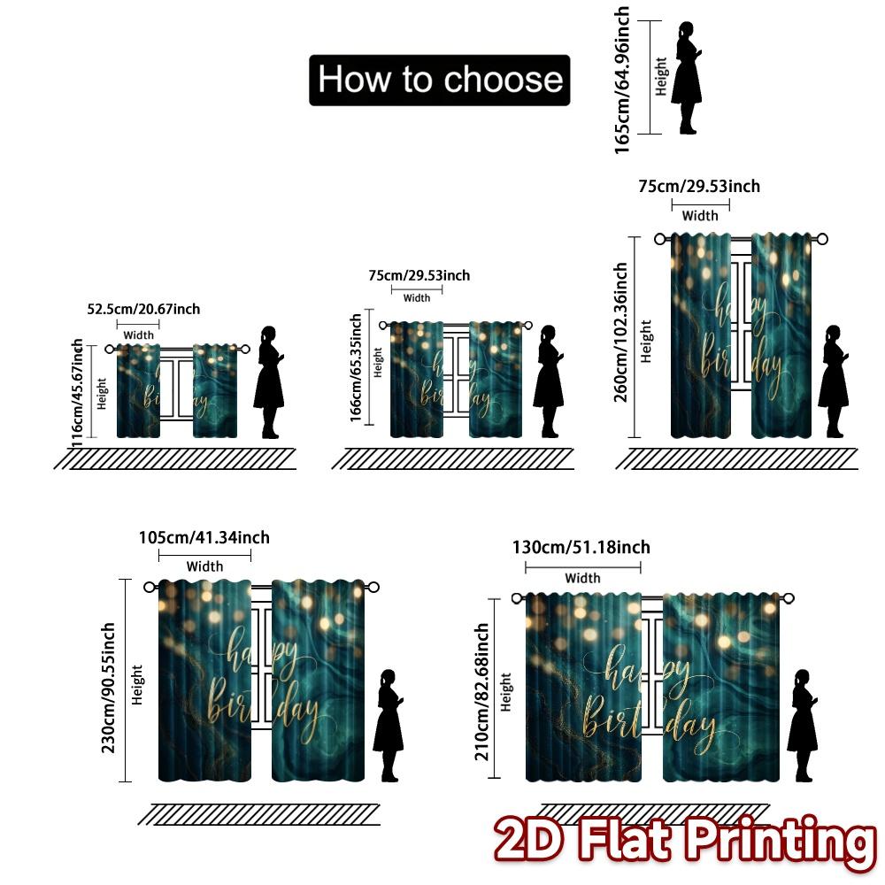 2pcs   2D FLAT PRINTING Curtains (Without Rod) Birthday Vibes Popular Creative Curtains Polyester Curtains Thermal Insulation