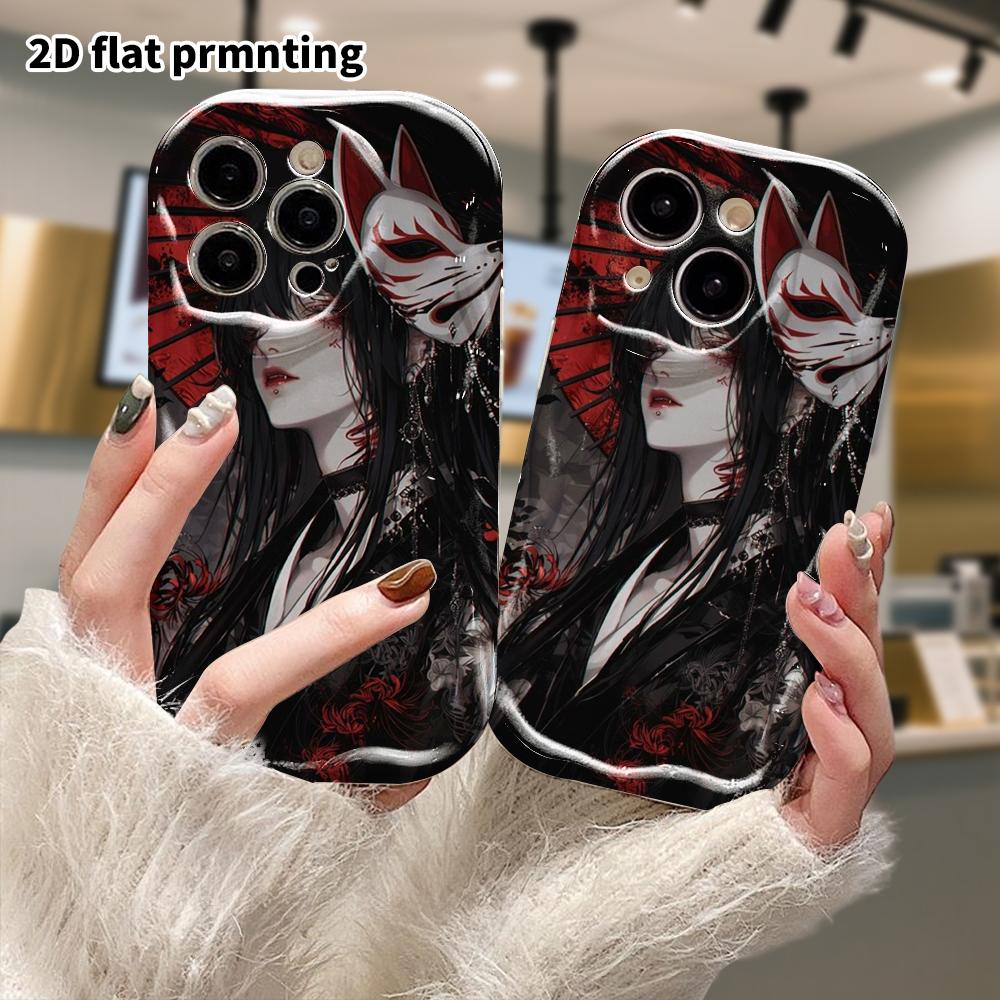 Phone Case: 2D flat, fits iPhone 18, 17, 16, 15, 14, 13, 12Pro protective case, dark fox-faced girl, perfect Christmas and Halloween holiday gift