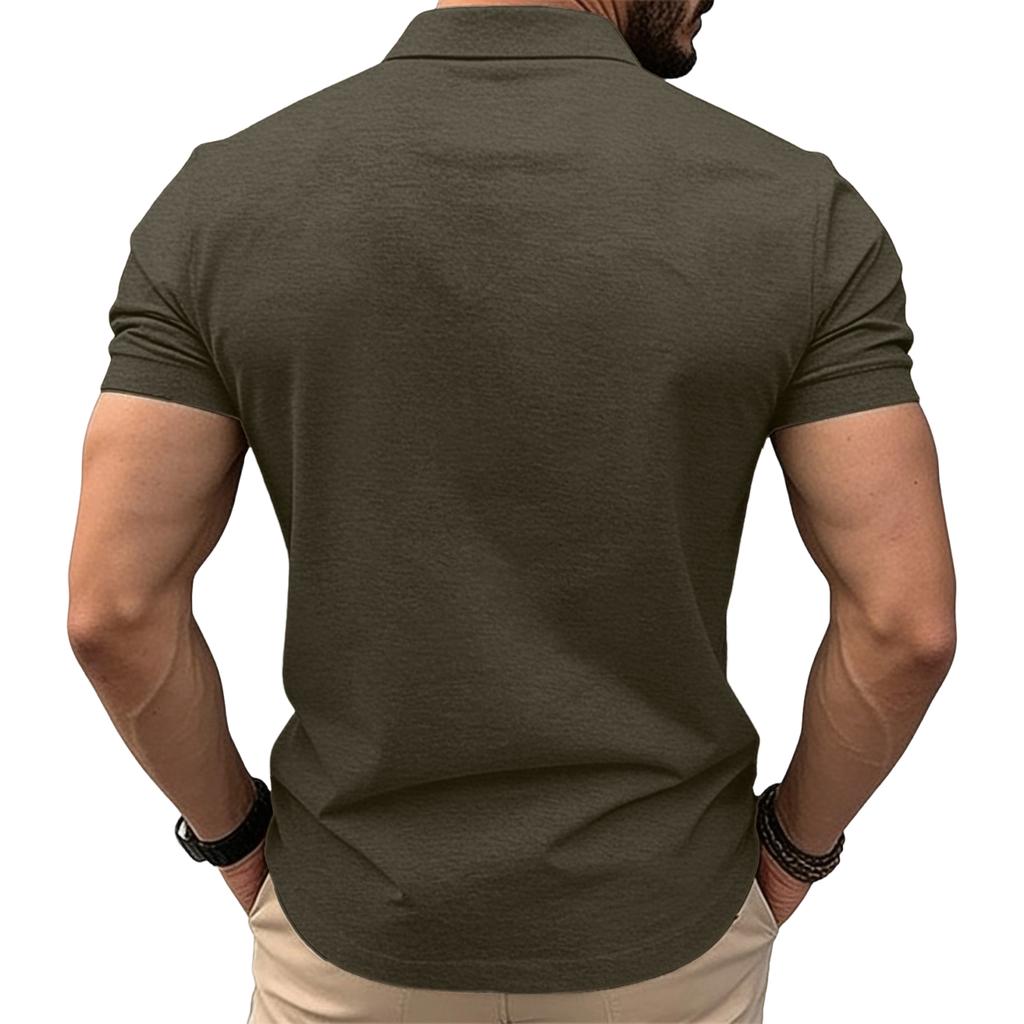 Men's Casual Color-blocking Sport T-shirt, Men's Stand-up Collar Short-sleeved Top