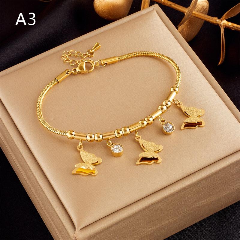 Titanium Steel Butterfly Pendant Bangles Bracelets For Women Girl  Gold Color Non-Fading Wrist Chain Jewelry Gift