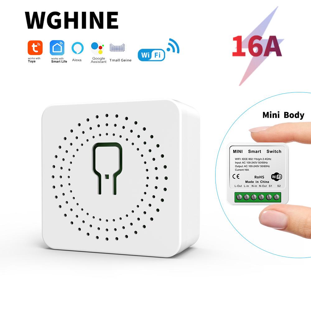 

WGHINE 16A Tuya Mini DIY Smart Switch Wi-Fi приложение дистанционное двунаправленное управление с поддержкой Alexa Google