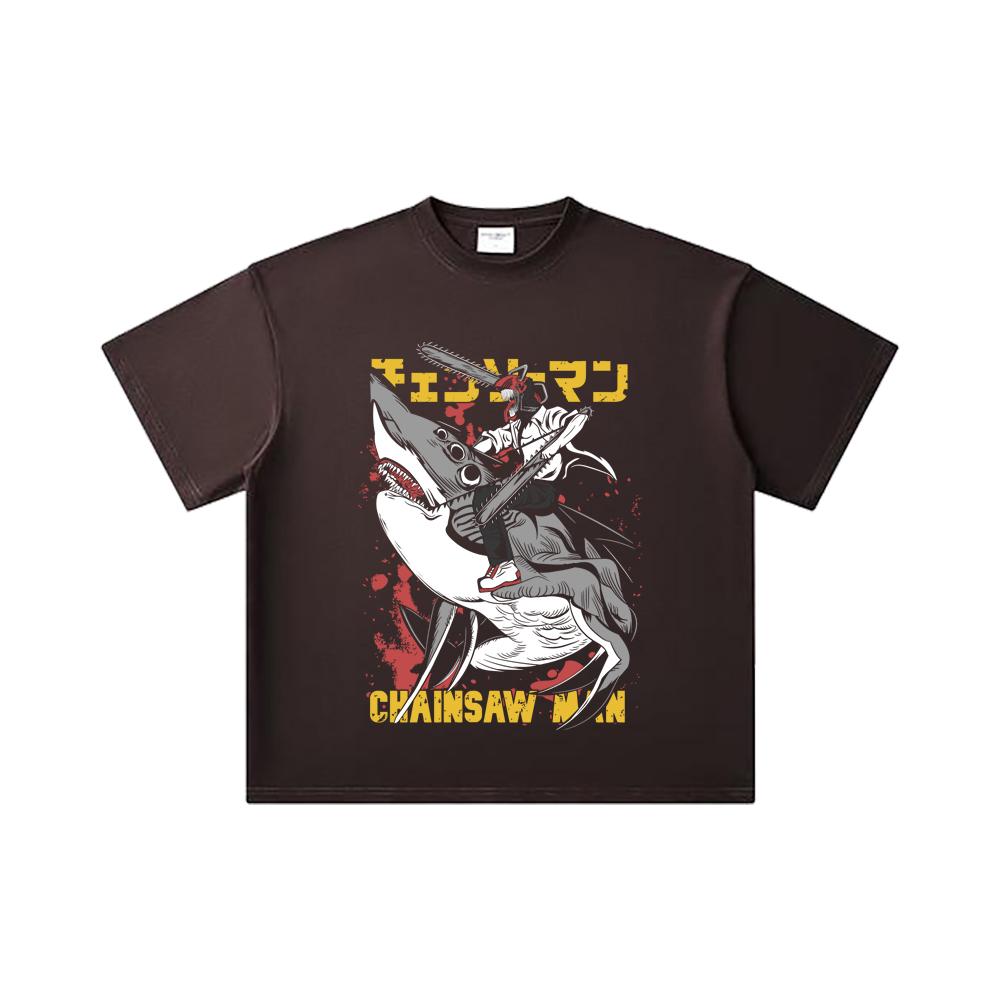 260 GSM Double Yarn 32 Count 100% Cotton Chainsaw Man V43 Denji Print Unisex Heavy Cotton T Shirt