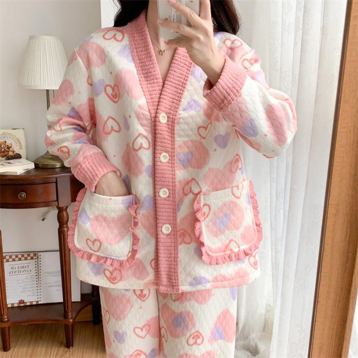 Damen Cartoon Baumwollpyjama Set - Warm und stilvoll für Herbst/Winter