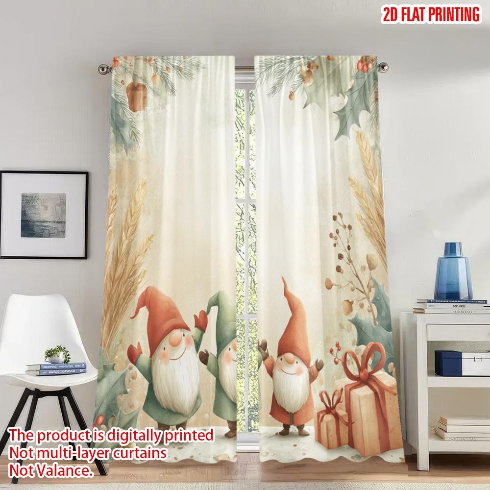 

Set Of 2 Flat Printing Merry Christmas Curtains Gnomes Winter Snow Gifts Digital Printed Polyester Drapes Festive Curtain Made W100*H70(CM)-Hooks&1PCS