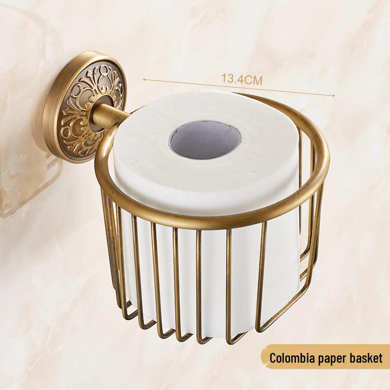Antique-style Copper Paper Towel and Phone Holder for Bathroom Hotel Use - European No-Drill Design.