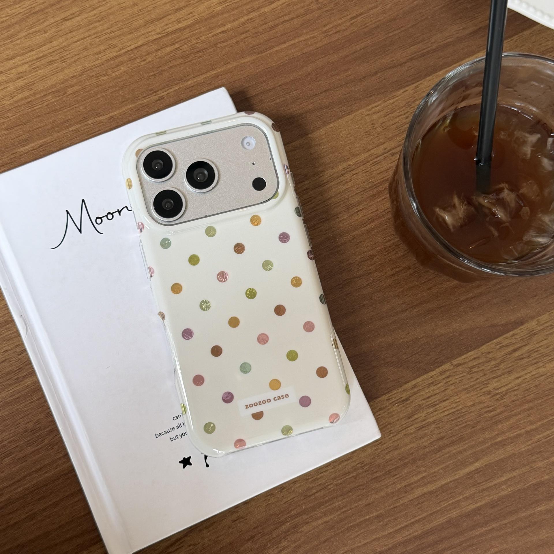Korean-Style Colorful Polka Dot Phone Case for iPhone 15/16 Pro Max iPhone 15 Pro Max