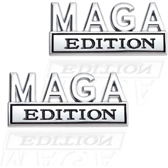 

2 Pcs MAGA Edition Emblem 3D Metal Badge Decal Sticker Fit for Universal Car Truck SUV Side Rear Front Hood Trunk Door (Silver Black) Silver Black
